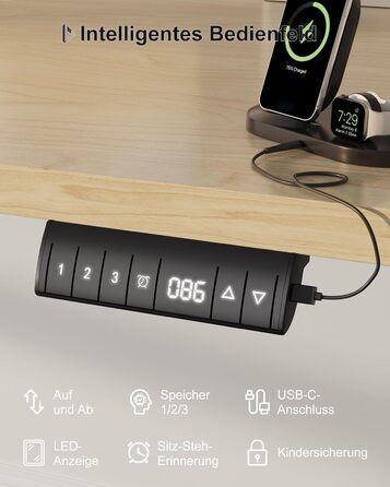 Електричний стіл Homall 120x60 см з регулюванням висоти, з 4-секційною стільницею, пам'яттю, білий + бежевий