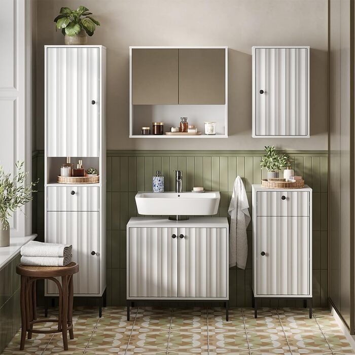 Підставка під раковину Vicco Eliza, 70x63 см, 2 дверцята, для зберігання аксесуарів та косметики (білий рифлений)