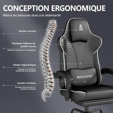 Ергономічне геймерське крісло з підніжкою, підголівником та підтримкою попереку. Регульоване геймерське крісло для дому та офісу. Біле.