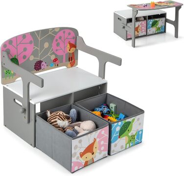 LIFEZEAL 3 в 1 дитяча лавка-стілець з місцем для зберігання та підлокітниками, лавка-сховище для іграшок для дітей 3-7 років (сіра)