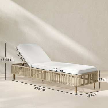 Плетена шезлонг з ротанга, вулична лежанка з PE-ротанга з 5 рівнями нахилу та подушкою, садовий шезлонг