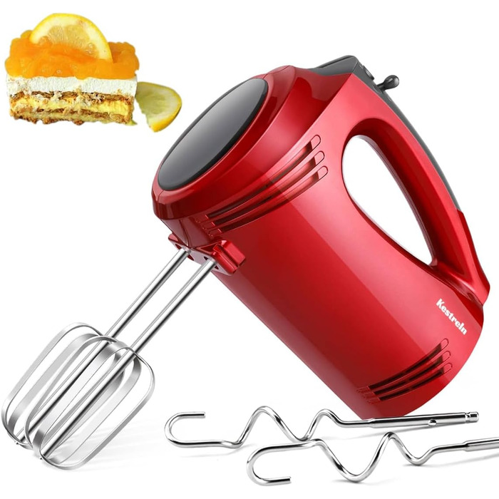 Електричний ручний міксер Kestreln з плоским дном, для випічки, з гачками для тіста, червоний