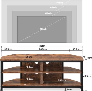 Тумба під телевізор кутова Dripex з LED підсвіткою, стиль Індастріал, дерево-метал (106x36x45.5 см)