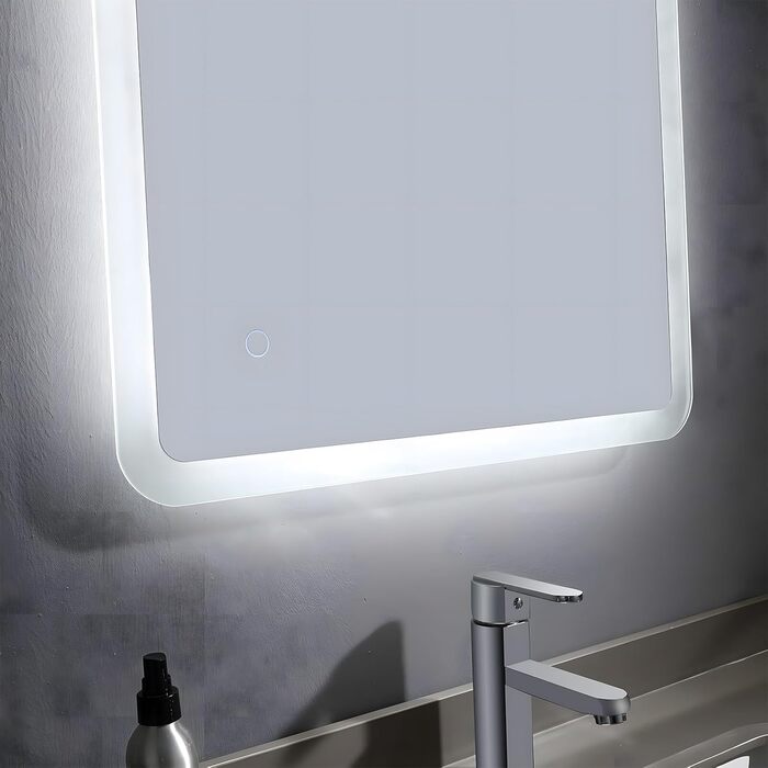 Дзеркало для ванної кімнати MIQU LED 60x50 см з підсвічуванням, тепле/холодне світло, регулювання яскравості, антизапар, прямокутна форма