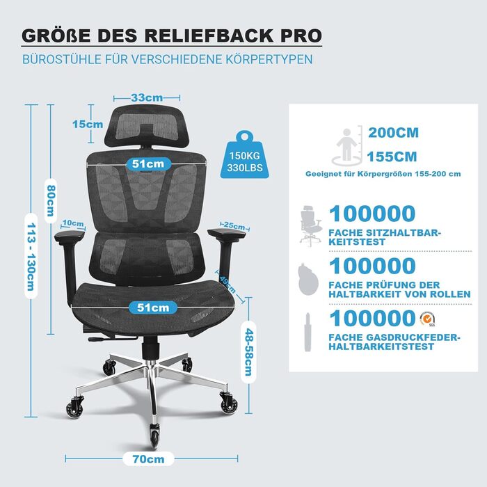 Ергономічне крісло для офісу, 4D підлокітники, регульована глибина сидіння, 4-рівневий нахил, гумові колеса, сітчаста сидіння, висока спинка, для великих людей, Homeoffice & Gaming, чорне ергономічне крісло з сітчастою подушкою сидіння