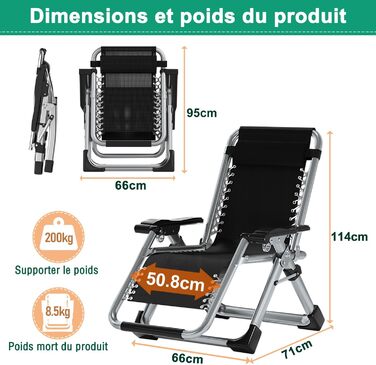 Шезлонг для відпочинку Klappbar, витримує до 200 кг, регульований, з підставкою для напоїв, широка, для саду, патіо, пляжу, басейну (Marineblau)