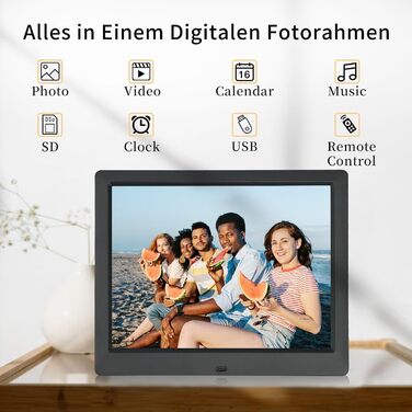 Цифровий фоторамка TSITSC 8.7 дюйма, IPS-екран 1024*768, календар, годинник, музика, фото/відео, USB/SD, з пультом, чорний