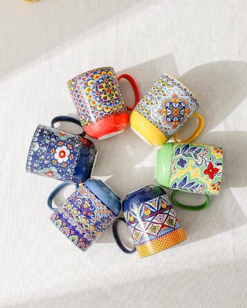 Набір чашок для капучино HENXFEN: 6 чашок з порцеляни, 600 мл, з ручкою, для кави, чаю, молока, богемний стиль