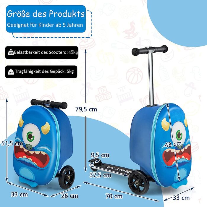 Дитяча валіза/самокат DREAMADE 2в1 79,5х70х33 см синя