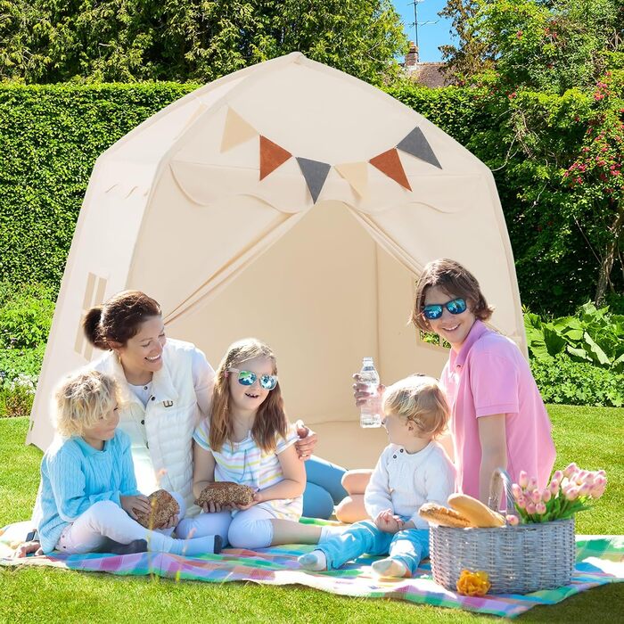 Дитяче намет-ігровий будиночок HOMASIS з 20 зірками, 12 вінцями, килимком, 2 вікнами та шторою. Ідеальний для хлопчиків та дівчаток. Намет-палатка для дитячої кімнати (Бежевий)