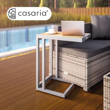 Журнальний столик Casaria C-Shape 50x40x66см, Метал/WPC, 40кг, Коліщатка, Атмосферостійкий, Відкритий, Кремово-білий