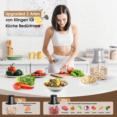 Електричний подрібнювач для кухні 1.5L, подрібнювач курки, овочів, фруктів та м'яса, 250W, для приготування дитячого харчування