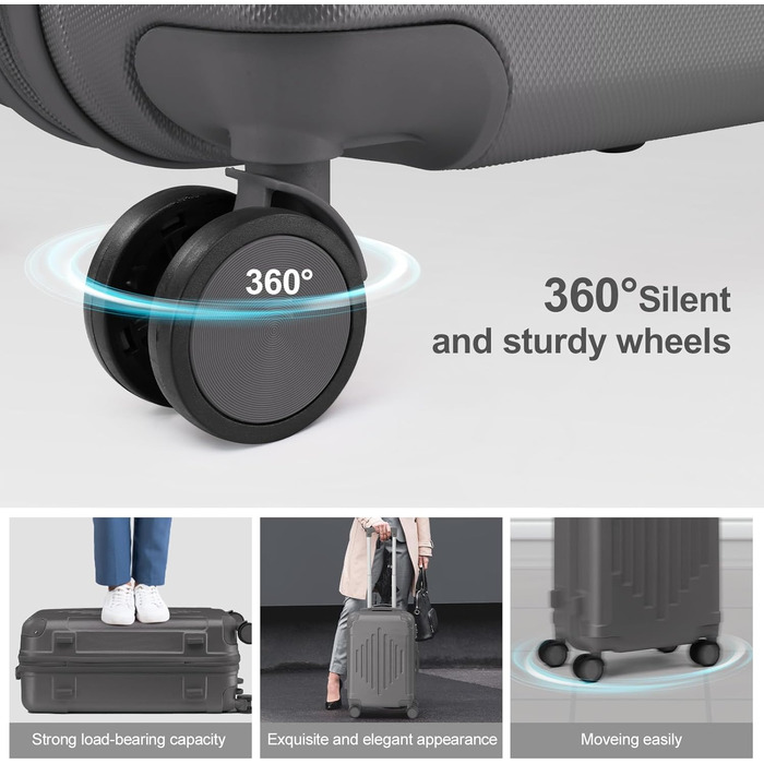 Набір валіз LALAHO 2 шт: велика та невелика, з косметичкою, з ABS пластику, телескопічний ручка, захист кутів, сірий