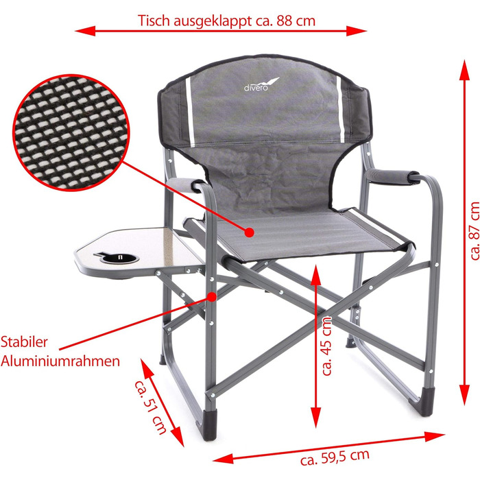 Набір з 2 рибальських крісел Divero Крісло для кемпінгу з підлокітниками та підстаканником Поліестер Алюміній Колір Рамка Світло-сірий - Покриття Сіре