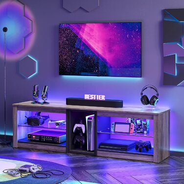 ТВ-тумба Bestier для телевізорів до 65 дюймів, 160x35x52 см з RGB-підсвічуванням та органайзером для кабелів, сірий колір