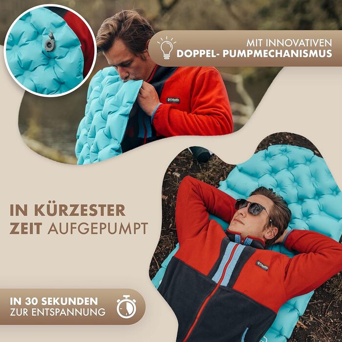 Надувний туристичний килимок Naturbummler 195x56 см, легкий, компактний, CO2-нейтральний, швидке надування, ізоляційна підстилка для кемпінгу