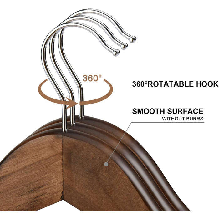 Дерев'яні вішалки для одягу HOUSE DAY, 20 шт., горіх, стабільні, обертаються, широкі (44,5 см)