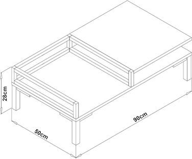 Журнальний столик Ibestad Журнальний столик з місцем для зберігання Стіл для вітальні Журнальний столик з металевим каркасом Відкритий відсік для зберігання матеріал на основі деревини (дуб сапфір, 90x50x28см)