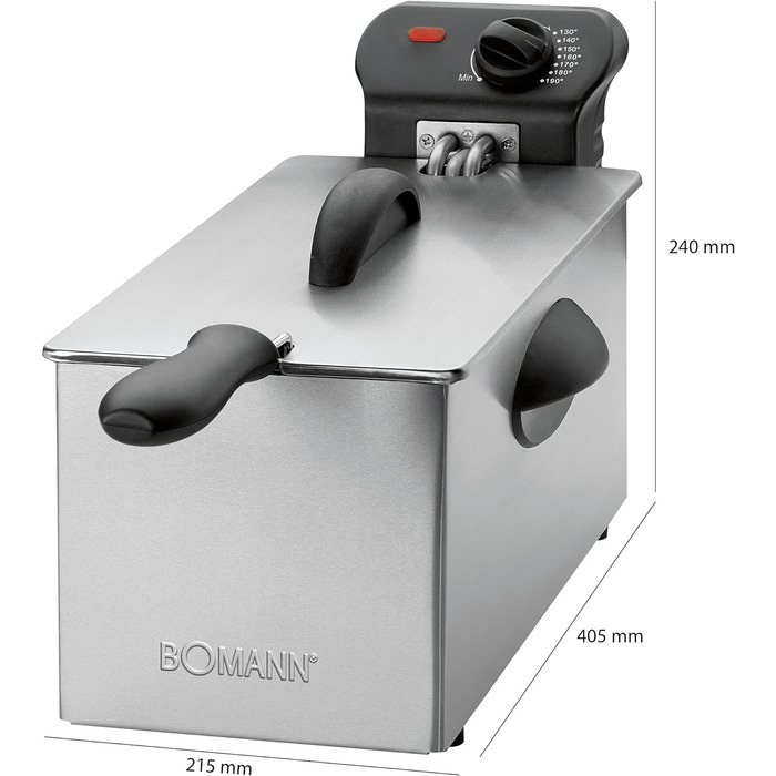 Фритюрниця Bomann FR 2264 CB з нержавіючої сталі 2,5 л Ідеально підходить для картоплі фрі та нагетсів, смаження з низьким запахом, швидкого нагрівання Термостат плавно регулюється