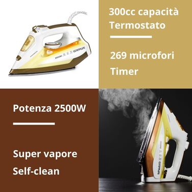 Праска з парою G3 Ferrari G40012: 2500 Вт, 300 мл, самоочищення, функція розпилення, нержавіюча підошва, 140 г/хв