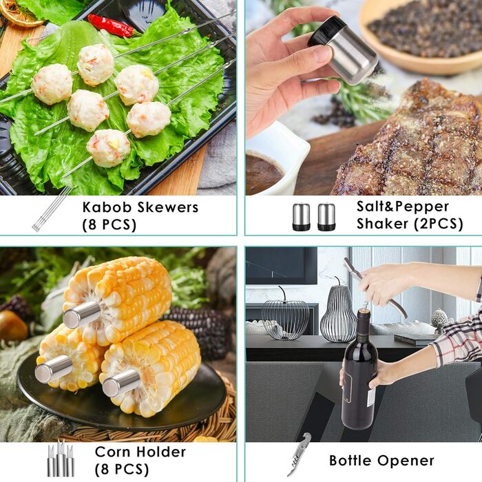 Набір барбекю 32 шт. з нержавіючої сталі: щипці, виделка, лопатка, аксесуари для гриля, кейс з алюмінію. Ідеальний подарунок для чоловіків.