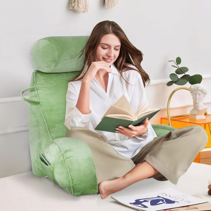 М'яке крісло-мішок для читання з велюру, для дорослих, з підтримкою спини та підлокітниками, з кишенею та знімним чохлом (колір кавовий) (зелений)