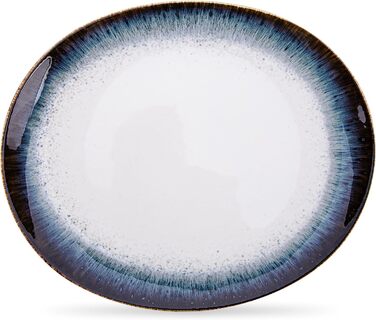 Набір з 6 обідніх тарілок Konsimo - Можна мити в посудомийній машині та в мікрохвильовій печі - Тверда порцеляна - TIME DIM Велика обідня тарілка - 28x24 см - Білий/синій (60 символів)