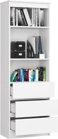 Офісна книжкова шафа AKORD CLP 60 см 3 висувні ящики, 2 стоячі полиці для шафи, вітальні, спальні, книжкових полиць Мінімалізм Ламінована пластина 16 мм Колір Білий