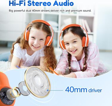 Дитячі навушники EarFun Bluetooth, 85/94 дБ, звук HiFi, 40 годин, складні, бездротові, темно-синій (помаранчевий)