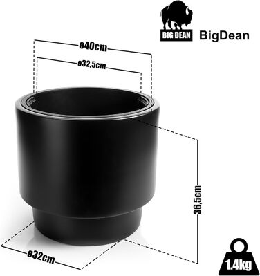 Квітчанка BigDean: стильний горщик з підставкою, діаметр 40 см, чорний, міцний пластик, Made in Europe