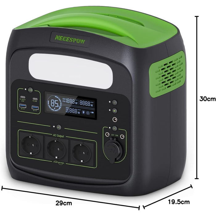 Портативна електростанція NECESPOW N7576 700W (пікова 1400W) 483.84Wh з 3 розетками AC, LiFePO4 акумулятор, чиста синусоїда, USB-C PD100W, сонячний генератор для кемпінгу, дому, CPAP