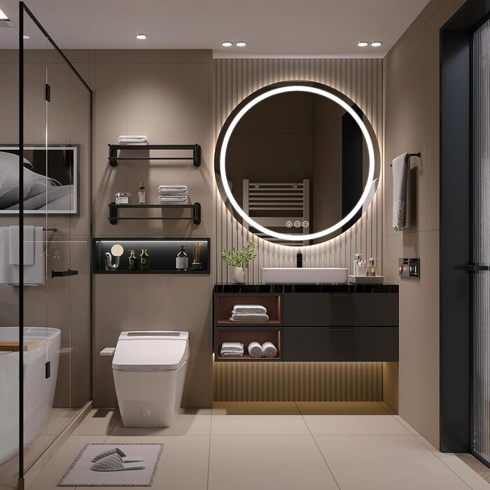 Дзеркало для ванної кімнати з підсвічуванням, 60 см, кругле, з антизапарюванням, регульоване, 3 кольори світла (70x70 см)