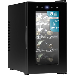 Витримання вина Cecotec Bolero Grandsommelier 830 Coolcrystal: 8 пляшок, термоелектрична охолодження, регулювання температури 8-18°C, сенсорне керування, LED-підсвітка, без шкідливого газу, чорний колір