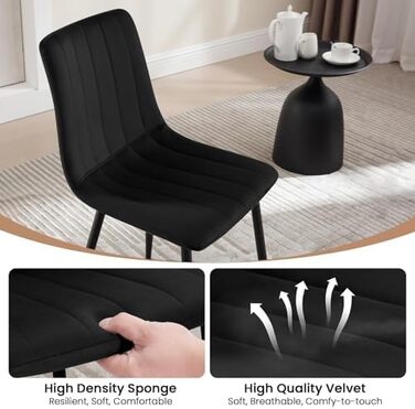 Обідні стільці для вітальні, кухні та спальні. М'які стільці з підлокітниками та металевими ніжками, оксамитова сидіння (Чорний, набір 6 шт.)