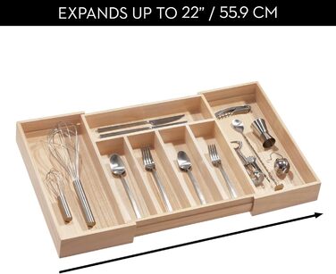 Органайзер для кухонних ящиків iDesign 2 шт. з регульованим розміром, з павловнії, для столових приборів та кухонного приладдя, бежевий