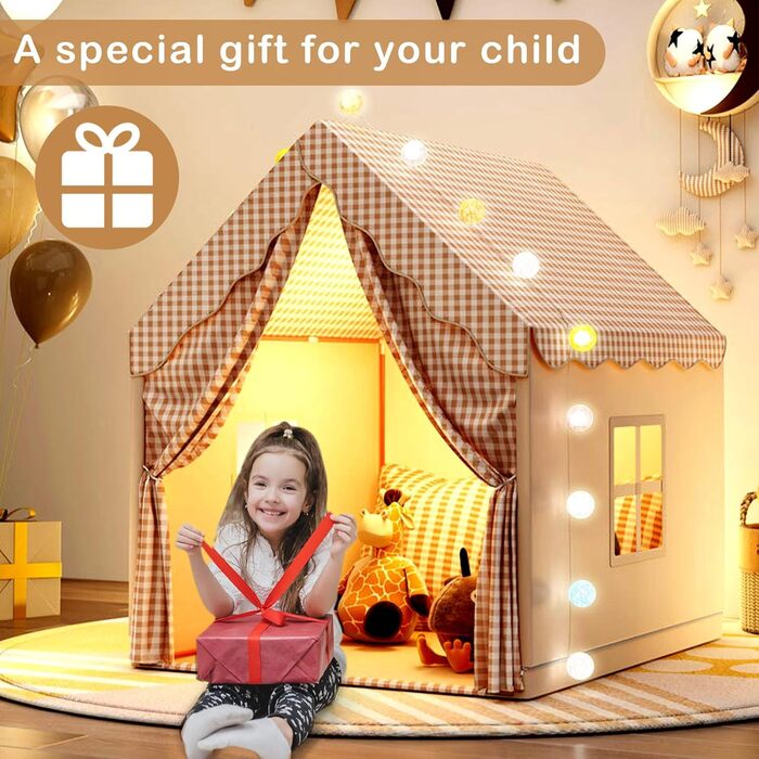 Дитяче намет-ліжко з ліхтариками та прапорцями, ігровий намет для дітей, намет-халапа для малюків, намет принцеси з вікнами, халапа для хлопчиків та дівчаток, хакі (47 * 40 * 51)