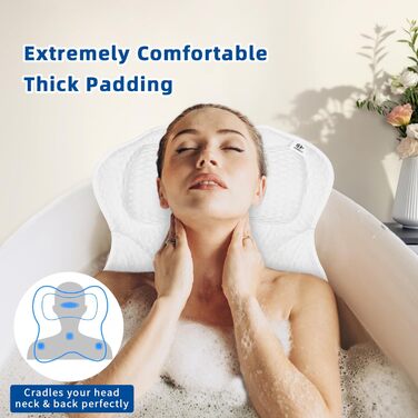 Подушка для ванни з підтримкою голови та спини, нековзна, з 6 присосками, сітчаста, біла