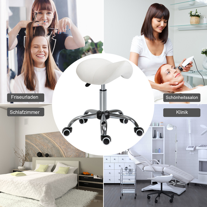 HOMCOM Rolling Stool Поворотний табурет з регульованим по висоті сідлом з оббивкою білого кольору для офісу та дому