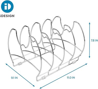 Тримач для посуду iDesign, вставка для 5 каструль і кришки, металевий, хромований, органайзер на 5 слотів