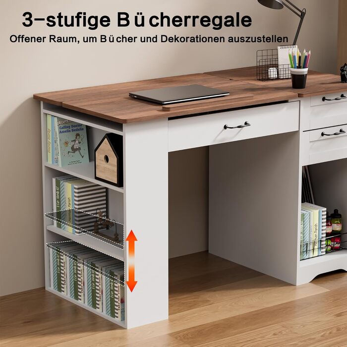 Регульований стіл для малювання AeasyG з 3 ящиками та 3-рівневими полицями, стійка конструкція з МДФ (50 кг вантажопідйомність) для художників та домашнього офісу, кут нахилу 0-80°, 60x120x76 см, білий