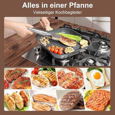 Сковорода-гриль GiPP 28x28 см, сковорода для стейків, індукційна, алюмонієвий литний матеріал з гранітно-антипригарним покриттям, 100% без PFOA, підходить для всіх типів плит, легко миється, білий колір