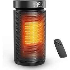 Електричний обігрівач 1500W з PTC керамічним нагрівачем, тихий (34 dB), з термостатом, таймером (12 год) та захистом від перегріву та перекидання. З пультом керування, чорний.