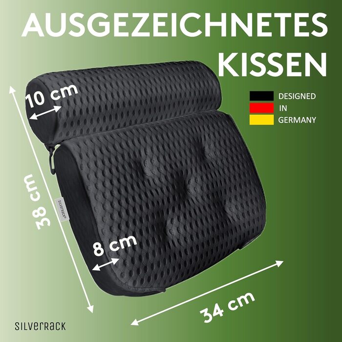 Підголовник для ванни SilverRack MEDIUM-WEICH (темно-сірий) з 3D-системою підтримки та сіткою 4D - комфортне аксесуар для ванни