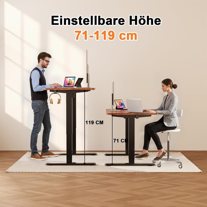 Електричний регульований стіл JUMMICO Standing Desk, висота регулюється, з функцією пам'яті, білий (180 x 80 см, коричневий)