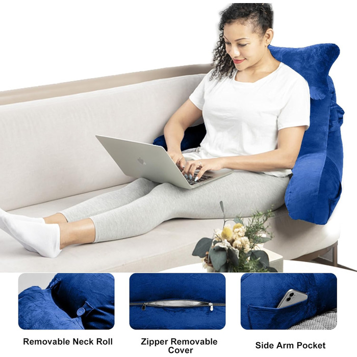 Підлогове крісло-мішок для читання в ліжку, диван, дорослий, з кишенею, синього кольору