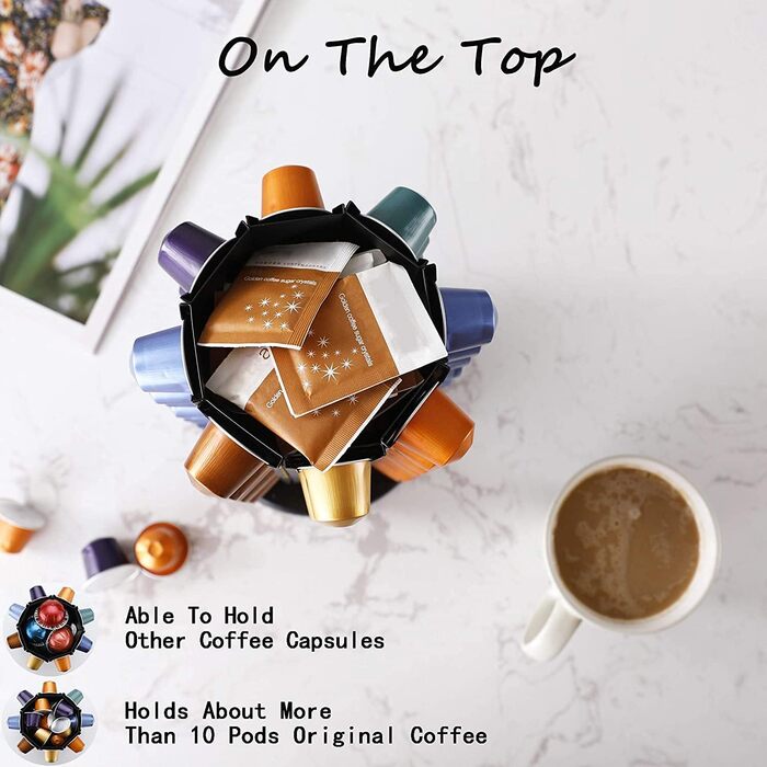 Тримач для капсул кави Bagoo для Nespresso з поворотним механізмом на 360° та додатковим відсіком для капсул (40+)