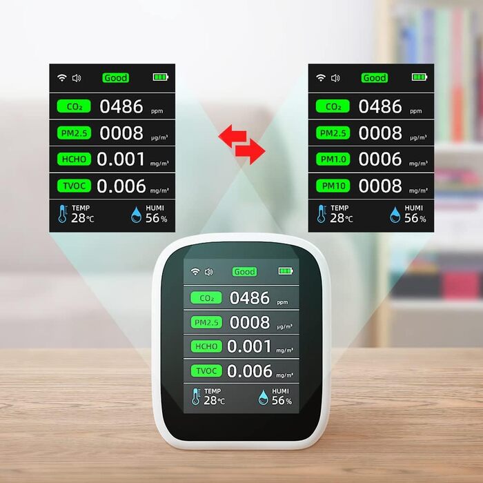 Портативний тестер якості повітря Irfora Tuya WiFi 8 в 1: PM1.0, PM2.5, PM10, CO2, TVOC, HCHO, температура, вологість, LCD-дисплей
