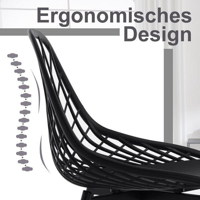 Стільці для їдальні та кухні, сучасний скандинавський дизайн, білий пластиковий стілець з металевими ніжками, набір 4 шт. (K0018EZS-4)