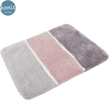 Килимок для ванної кімнати з м'якого флюсу, антиковзаючий, пральний, Rio Marina (70 x 120 см, Рожево-сірий-сріблястий)