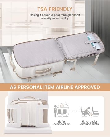 Рюкзак для ручної поклажі LOVEVOOK 40L, рюкзак для подорожей для жінок, з відділенням для мокрого та сухого, 45x36x20 см, для ноутбука, ручної поклажі, 18 дюймів (Бежевий хакі)